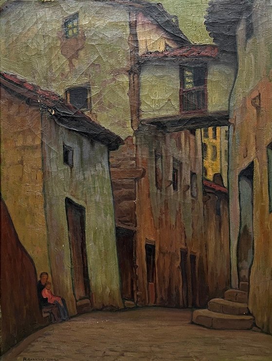 Pintura de Antonio Cabanas Oteiza - Calle de pueblo