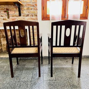 Par de Sillones Antiguos de Roble con Asiento de Cardo - imagen 7