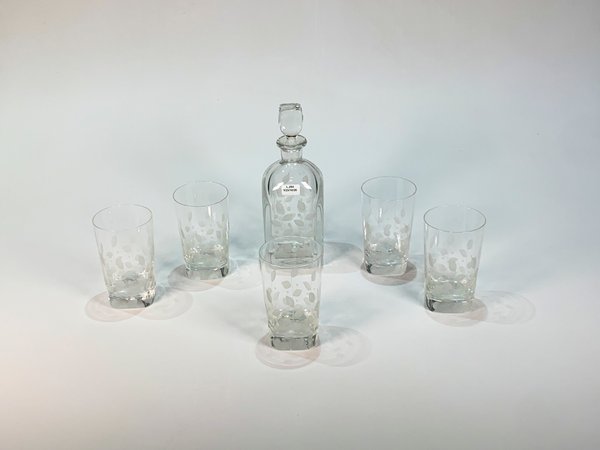 Juego de Botellón y Vasos de Cristal con Hojas Esmeriladas