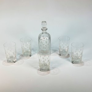Lote siguiente: Juego de Botellón y Vasos de Cristal con Hojas Esmeriladas