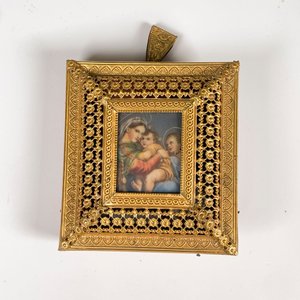 Miniatura Pintada a Mano "Virgen con Niño" con Marco de Bronce y Mecanismo Musical - imagen 2