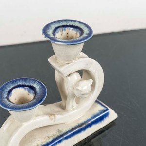 Candelabro de Cerámica Blanco y Azul con Diseño de Gato - Hecho en Chile - imagen 2