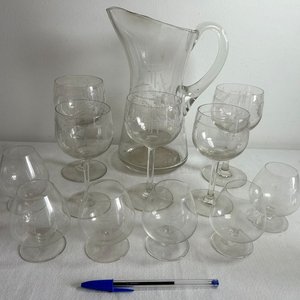 Juego de Jarra y Copas de Cristal Tallado - imagen 1