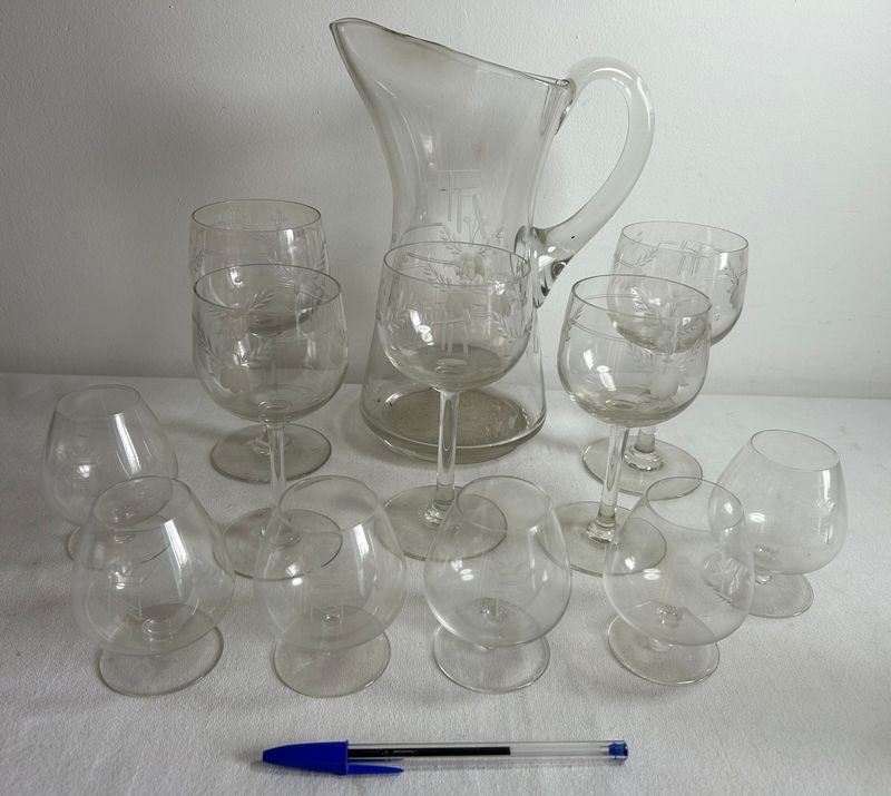 Juego de Jarra y Copas de Cristal Tallado