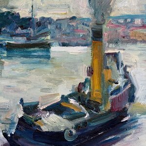 Óleo sobre tela "Puerto" de Zoma Baitler, 50 x 50 cm - imagen 5