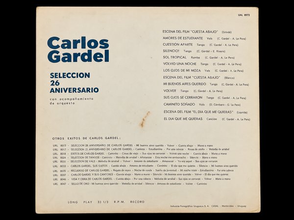 Vinilo Carlos Gardel - Selección 26º Aniversario Sello Odeón Uru 1961 - imagen 1