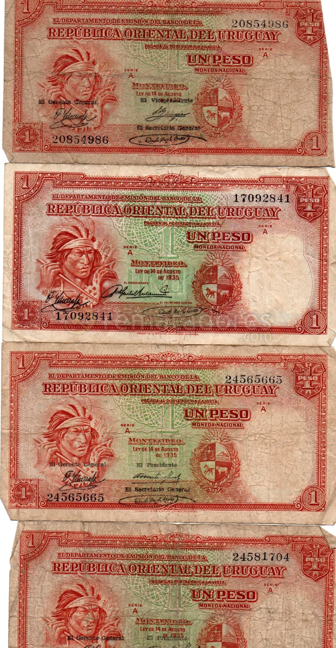 Billetes de Un Peso Uruguayo de 1935