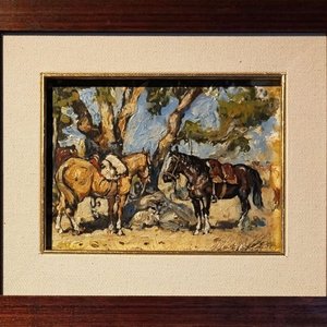 Lote siguiente: Óleo sobre Fibra Atribuido a William Moreira Cruz: Caballos en Paisaje