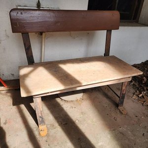 Banco Rústico con Asiento y Respaldo de Madera y Mármol Rosa - imagen 5
