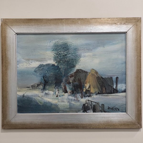 Pintura "Higo Nantes" Acrílico sobre Fibra Firmado, Marco Plateado