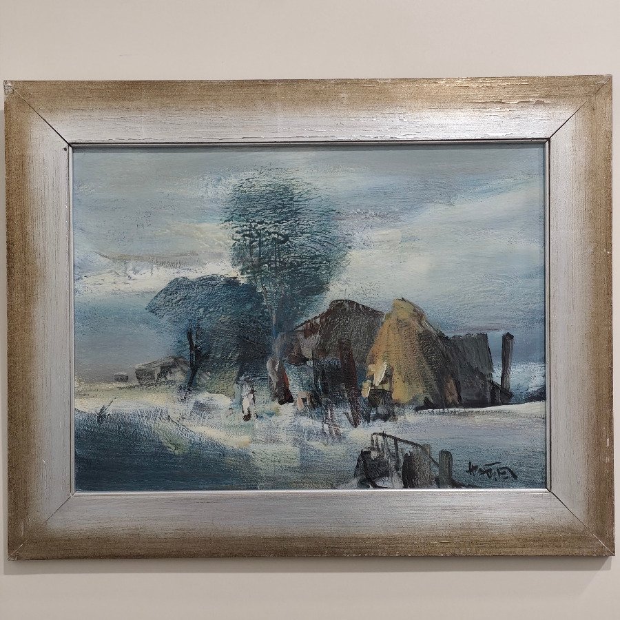 Pintura "Higo Nantes" Acrílico sobre Fibra Firmado, Marco Plateado