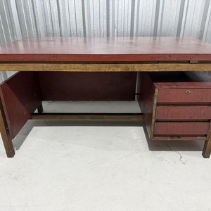 Escritorio de Madera Rojo con 3 Cajones y Extensión Lateral - imagen 3