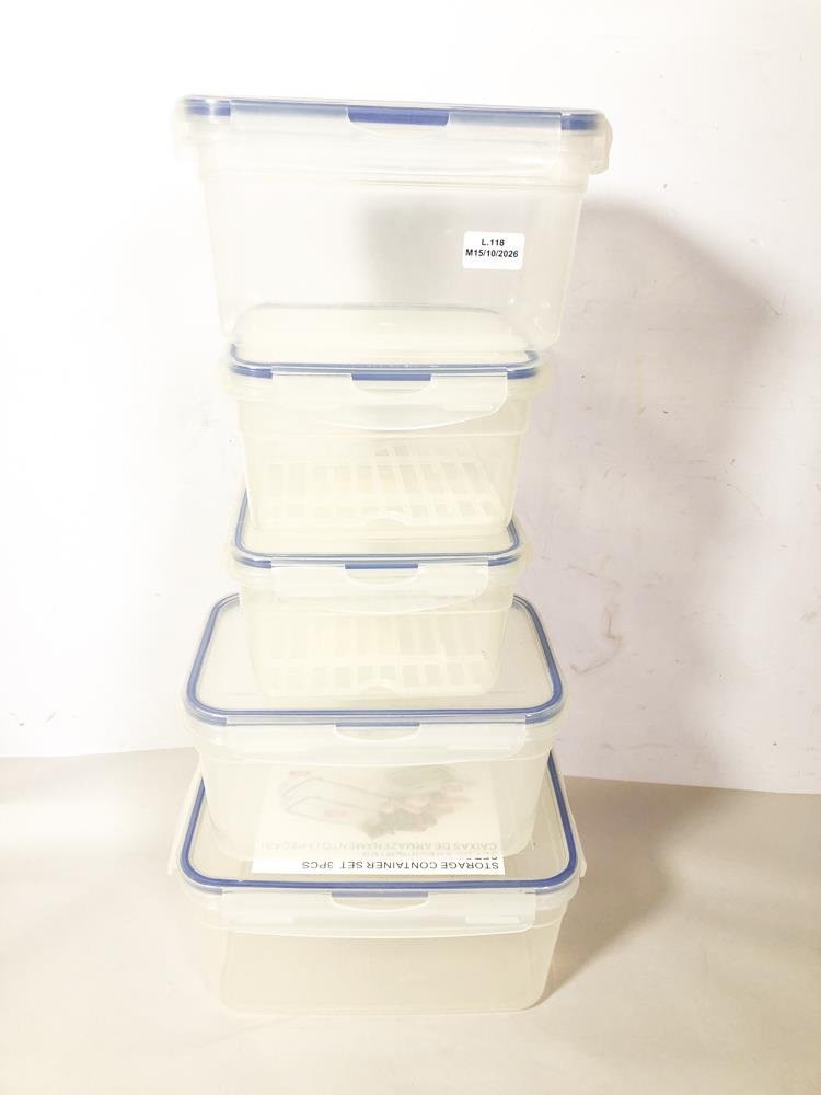 Juego de 5 Tapers Plásticos Transparentes con Tapa Azul