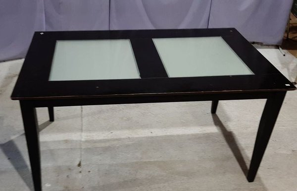 Mesa de Comedor Rectangular de Madera con Dos Vidrios