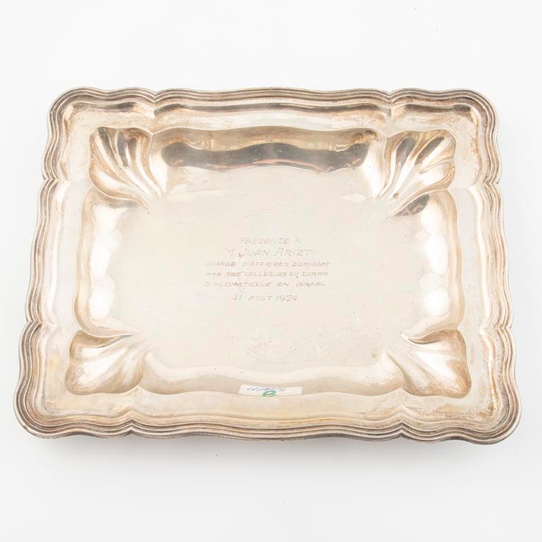 Fuente Rectangular de Plata 800 con Dedicatoria - 30x24cm