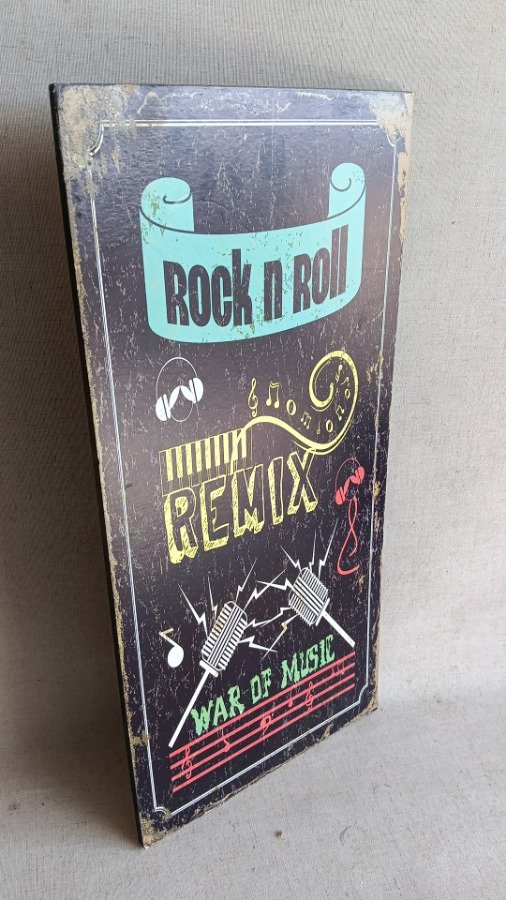Cuadro Vintage "Rock n Roll Remix War of Music" Madera - imagen 1
