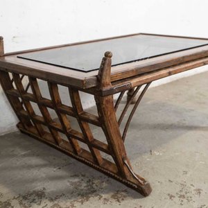 Mesa de Living Rústica con Tapa de Vidrio y Ménsulas de Hierro - imagen 3