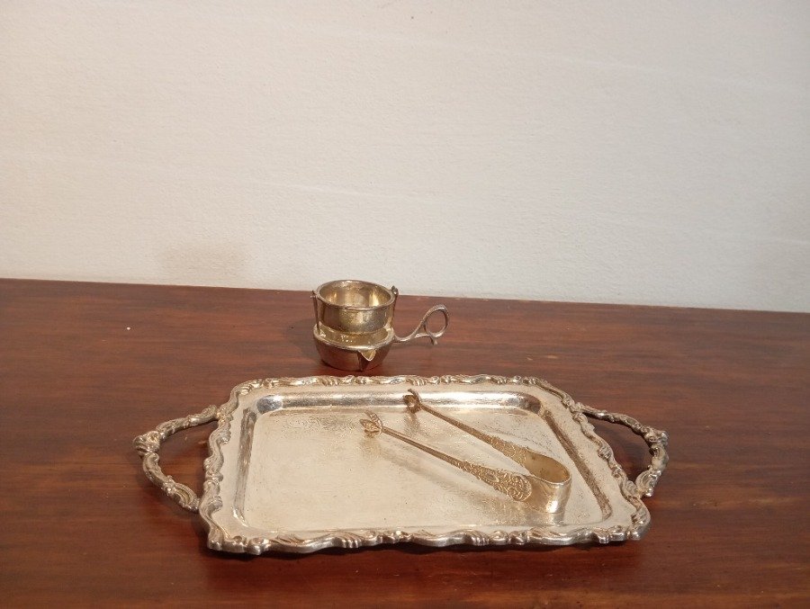 Bandeja y pinza selladas de plata + pieza antigua de medida - imagen 3