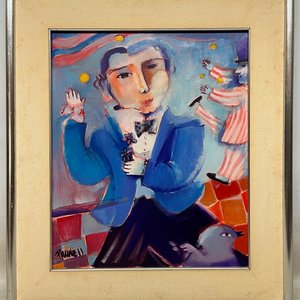 Oleo "Malabarista" de Carlos Prunell, 56 x 46 cm - imagen 2