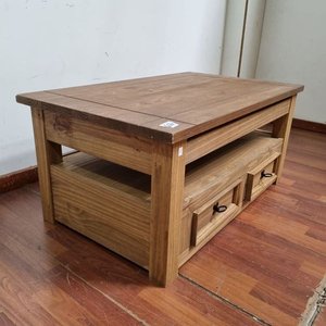 Mesa Ratona Elevable de Madera Rústica con Cajones y Tiradores de Hierro Forjado - imagen 4