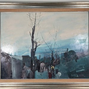 Pintura Expresionista de Hugo Nantes: Acrílico sobre Fibra con Marco Plateado - imagen 3