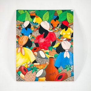 Lote siguiente: Cuadro al óleo sobre bastidor: Campesinas africanas, firmado "Sade"