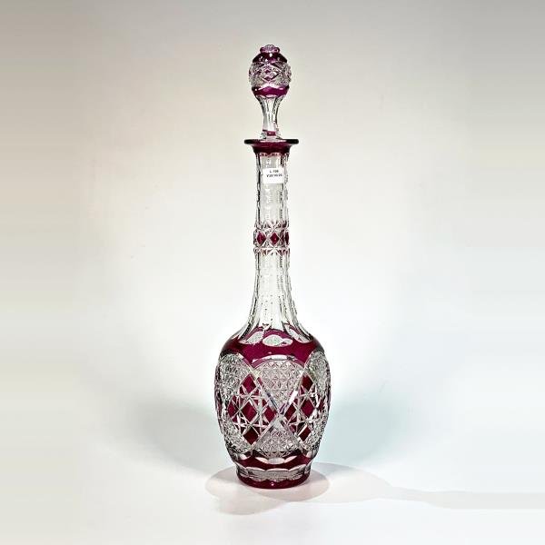 Botellón de Cristal Tallado Bordó con Tapón - 45 cm