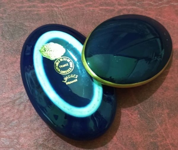 Joyero Frances De Colección Limoges En Azul Cobalto Y Bordo En Oro - imagen 2