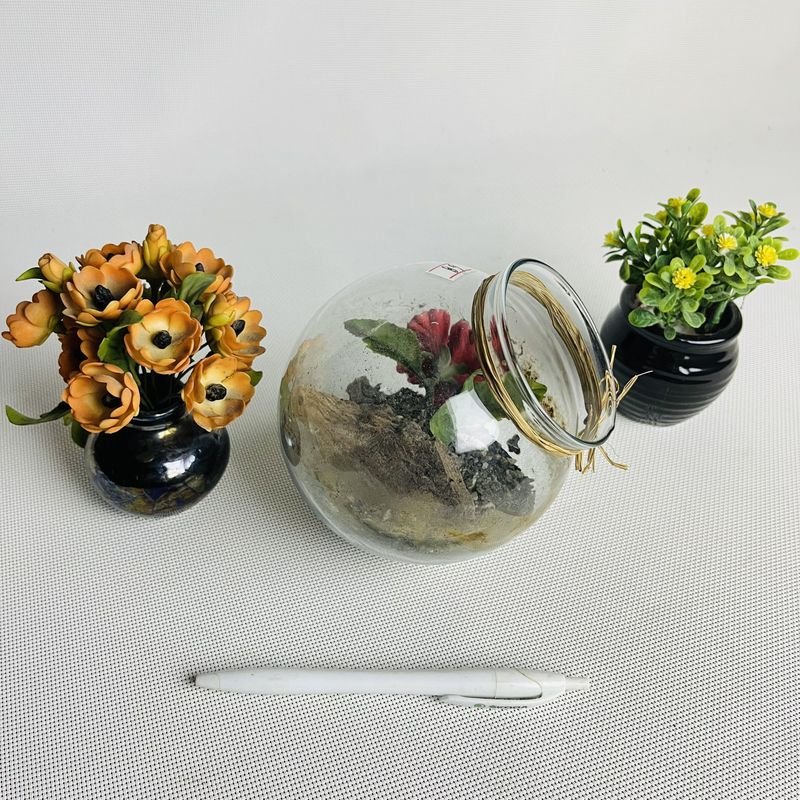 Vajillas de vidrio con flores y macetero - imagen 3