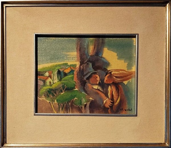 Óleo sobre Fibra "Pareja bajo el Árbol" Atribuido a Walter Nadal