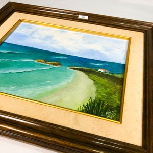 Cuadro al Óleo "Mar con Rocas" con Marco de Madera - Firmado J. Bolen 1977 - imagen 3