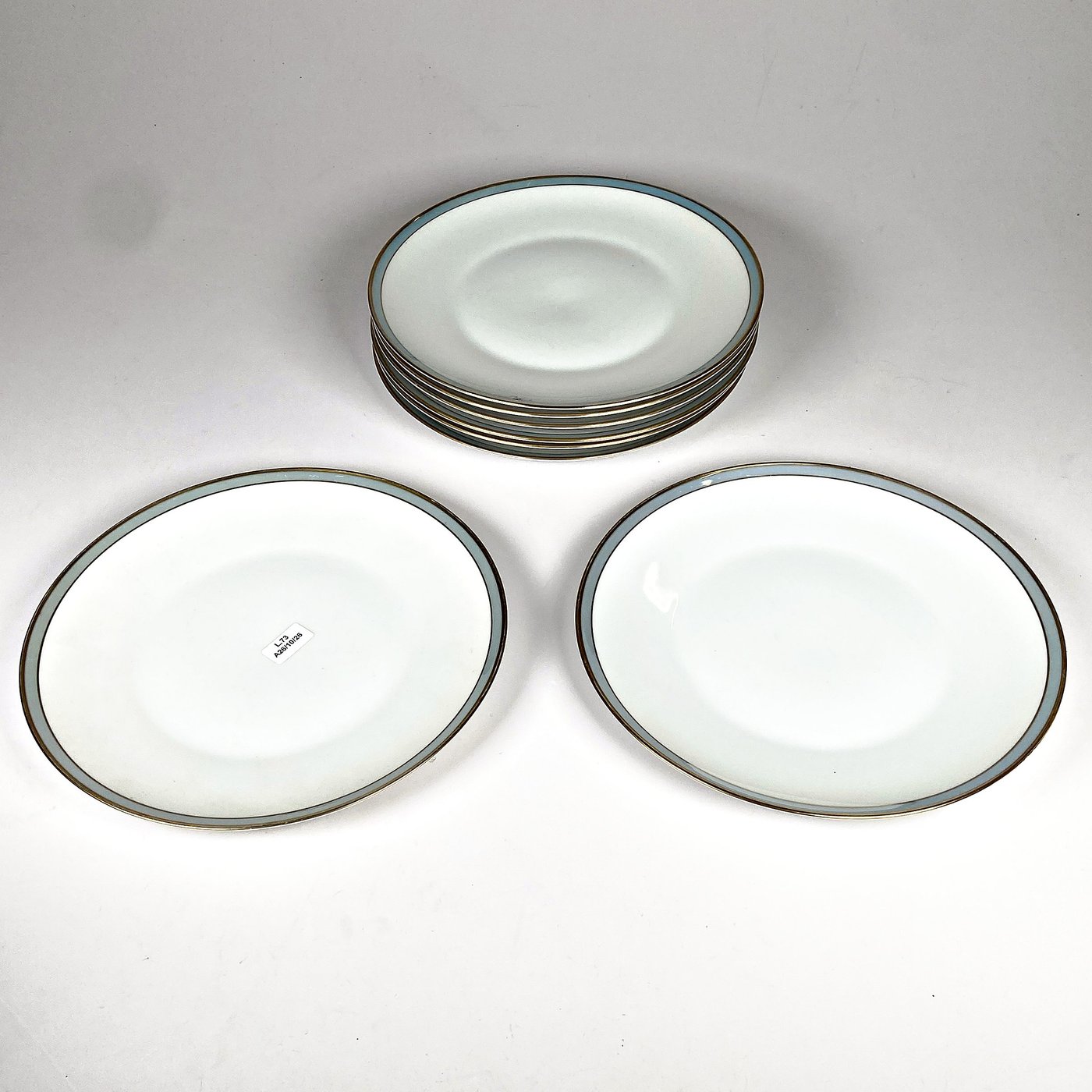 Ocho Platos de Porcelana Rosenthal con Borde Azul y Dorado