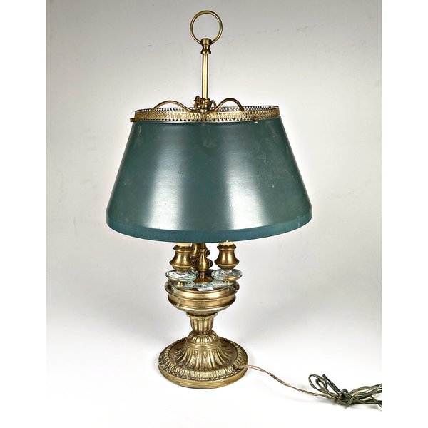 Lámpara de Bronce con Pantallas Verdes de Chapa - Altura 64 cm - imagen 1