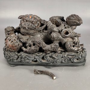 Figura Estilo Asiático Perro Foo con Cachorros en Resina - imagen 2