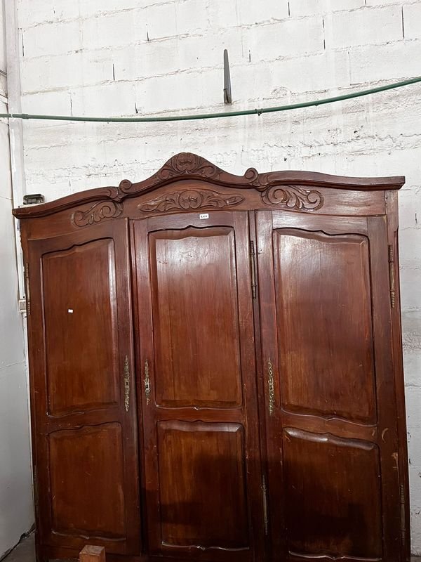 Ropero Antiguo de Madera Maciza con 3 Puertas y Espejo
