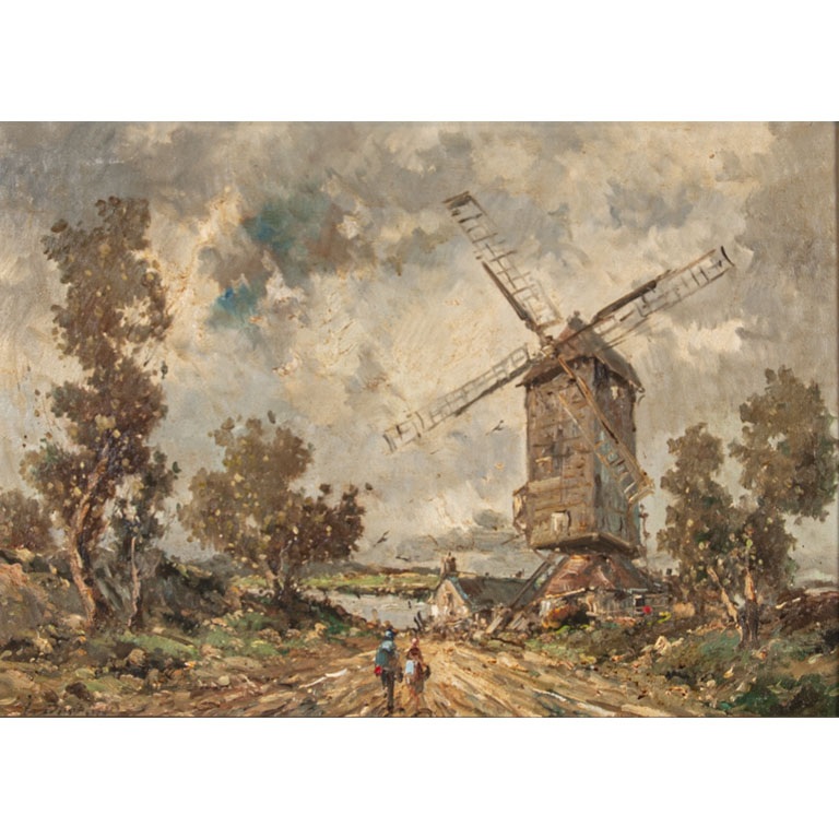 Paisaje con molino óleo sobre tela, firmado abajo izquierda - Buen estado