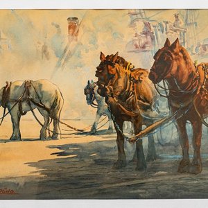 Acuarela "Caballos de Tiro" de Esteban Garino - imagen 1
