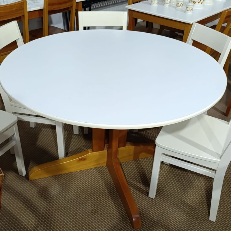 Mesa Redonda Delfino Álvarez de Madera Maciza con Tapa Blanca