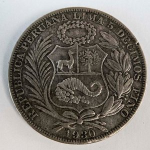 Moneda de Plata Peruana 1 Sol de 1930 - 24g - imagen 2