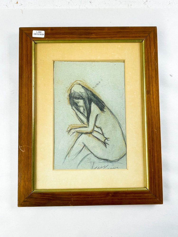 Cuadro Pastel Motivo Dama Sentada, Marco Madera