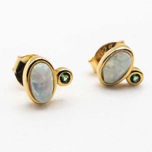 Aritos de Plata con Baño de Oro, Nácar y Piedra Verde - imagen 2