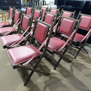 Seis Sillas Plegables de Madera Maciza con Asiento y Respaldo de Cuero Rojo - imagen 3