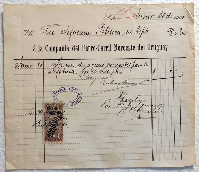 Recibo de la Compañía del Ferro-Carril Noroeste del Uruguay