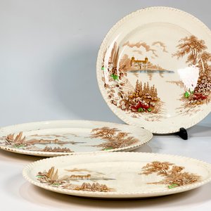 Juego de vajilla de loza inglesa Johnson Bros. "Castle on the Lake", beige con paisaje - imagen 4