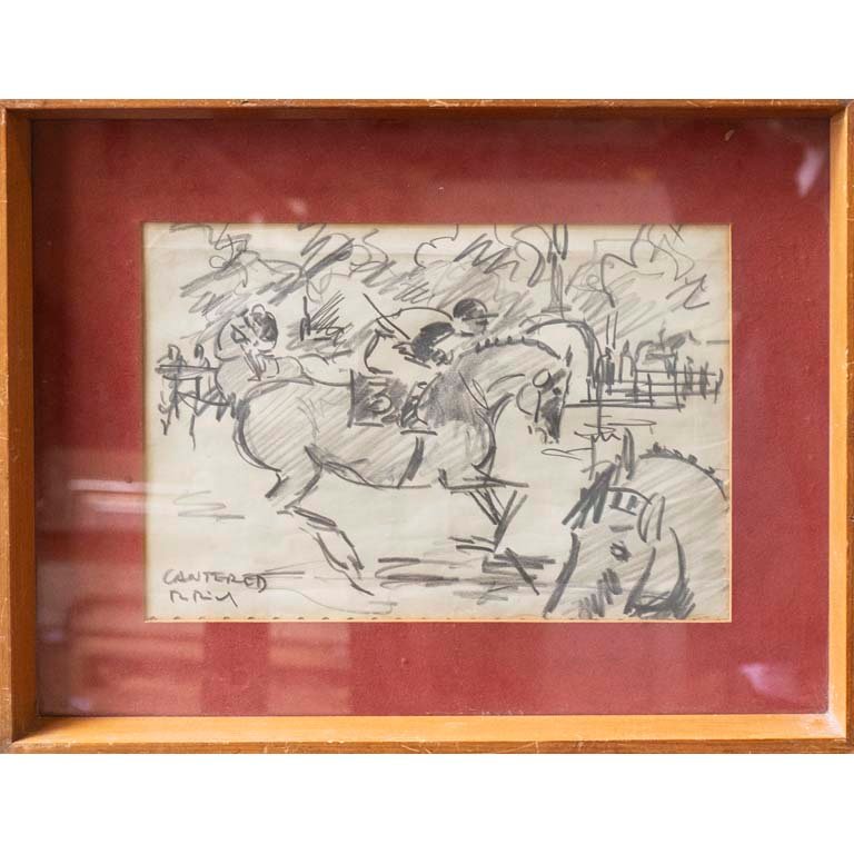 Dibujo a Lápiz "Escena de Carreras" de Raúl Rial - 20 x 30 cm