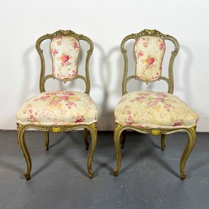 Lote siguiente: Par de Sillas Estilo Luis XV Madera Laqueada Tapizado Floral