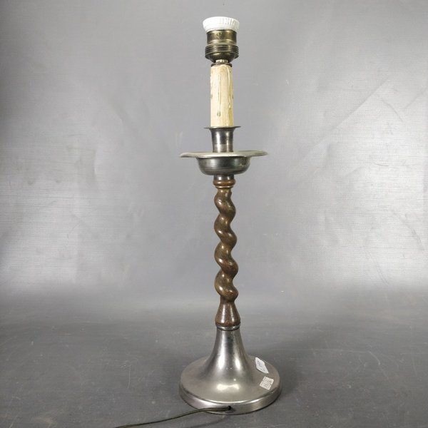 Lámpara de Mesa Antigua Metal y Madera Torneada - imagen 1