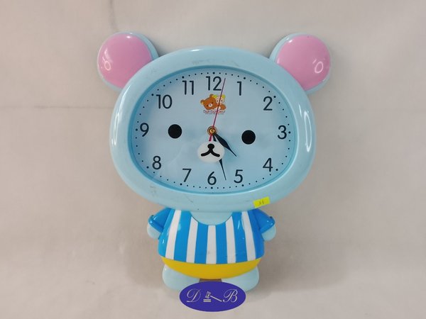 Reloj de Pared Infantil con Diseño de Oso Azul y Rayas