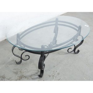 Mesa de Living Oval con Estructura Metálica y Tapa de Vidrio Biselado - imagen 2
