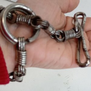 Sistema de esposas antiguas para una mano, transporte de prisioneros, metal plateado, 34cm - imagen 2